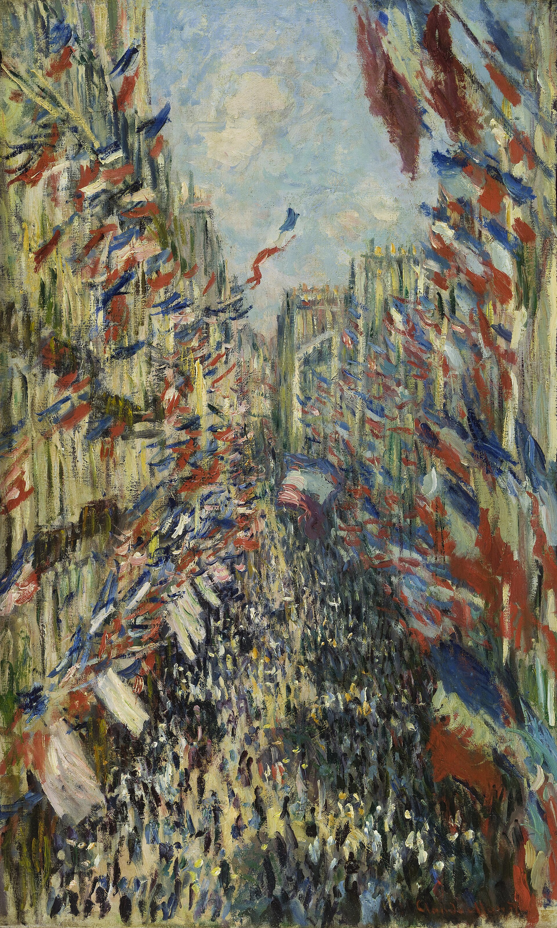 Claude Monet, La Rue Montorgueil à Paris. Fête du 30 juin 1878, 1878, musée d’Orsay. Reproduction issue de Google Art Project, via Wikimedia Commons ; œuvre et reproduction signalées dans le domaine public par Commons. Cette œuvre n’est pas présentée comme appartenant au musée de Giverny. Claude Monet, La Rue Montorgueil à Paris, fête du 30 juin 1878